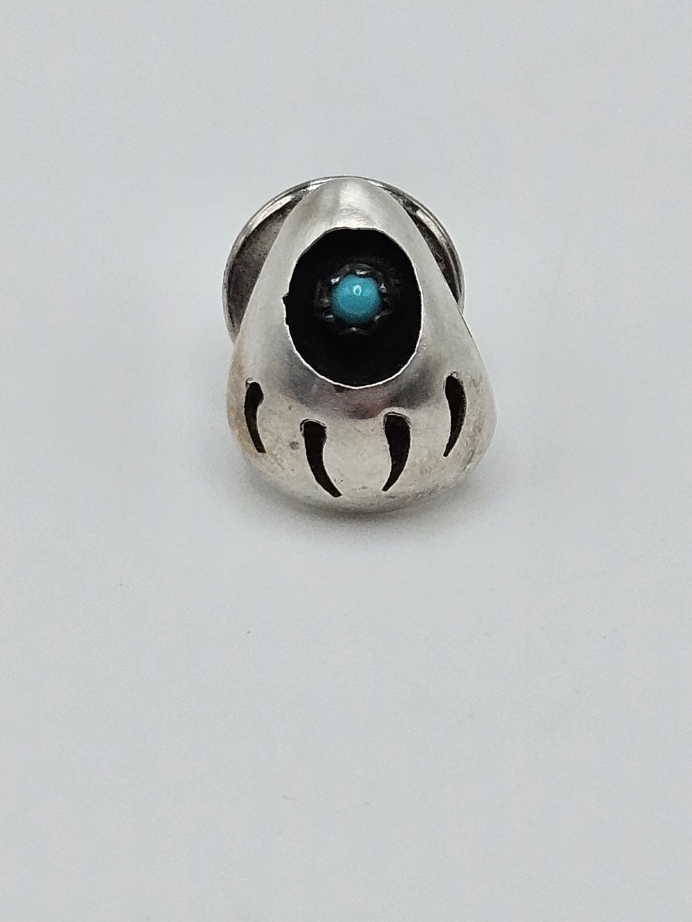 VINTAGE Navajo Sterling Silver Bear Paw Turquoise Accent Scatter Pin Tie Tack